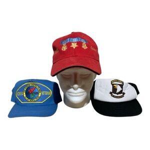 (039) Vintage Military Veteran’s Cap Bundle of (3)